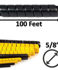 5/8 Inch Heavy Duty Spiral Cable Wrap HDPE Flexible Sleeve Hose Protector Black 100 Feet Long in black and yellow options