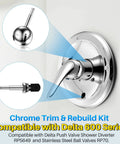 Shower Handle Renovation Kit For Delta RP6046 And 600 Series Valves Single Lever Chrome Trim Repair Replacement Includes Push Button Diverter DIY