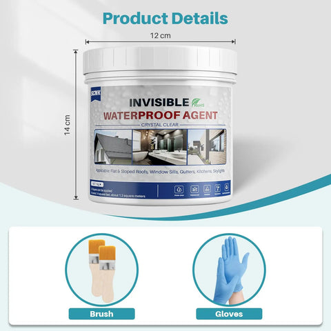 High Performance Clear Waterproof Sealant And Hassle Free Leak Stopping Coating For Home And Shed Repairs 35 Oz container with brushes and gloves.