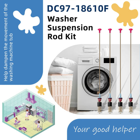 Premium Quality Top Shelf Suspension Rod Kit Replaces DC97-18610F For Samsung Washer, 28 Inch rods for washer stability.