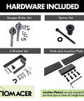 Black Rustic Double Track U Shape Bypass Sliding Barn Door Hardware Kit components overview