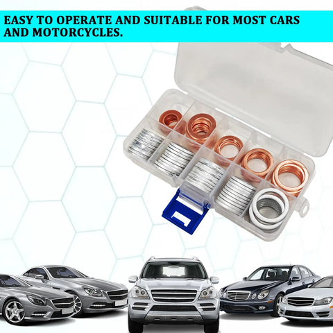Oil Drain Plug Gasket Kit 100 Pcs Crush Washers M10 M12 M14 M16 M18 Aluminum Copper Seals for Cars and Motorcycles