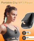 Woman using Bluetooth 5.3 Mp3 Player With Touch Screen Clip On Back Portable Kids Music Player during exercise