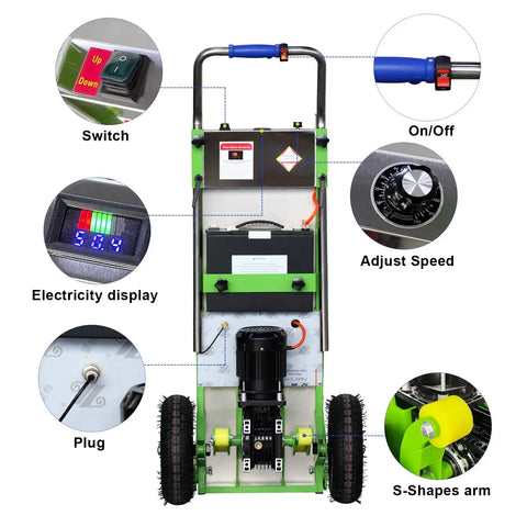 RXFSP Heavy Duty Electric Stair Climbing Hand Truck Dolly With Powerful 1200W Motor Moves Up To 880 Lbs Load features control switch and electricity display.