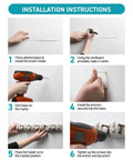 Installation guide for Mop And Broom Holder Wall Mount With Five Slots And Six Hooks, showing drilling and screw tightening steps.