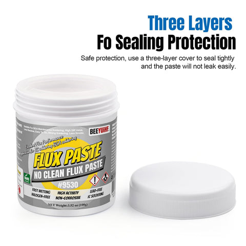 Container of BEEYIUF No Clean Solder Paste Flux For Electronics Repair with three-layer sealing protection