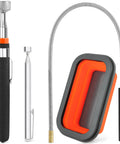 Front view of LOZAGU four-pack telescoping magnetic pickup tool set with magnetic parts tray and flexible gooseneck magnet