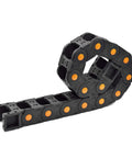 Open Type Drag Chain Cable Carrier With End Connectors R75 35x50mm, L1000mm Length, black plastic with orange links