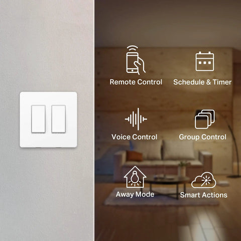 2-Gang Smart Wi-Fi Light Switch With Neutral Wire Required, Works With Alexa And Google Home, featuring control options.