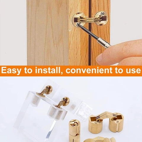 Brass Barrel Hidden Cabinet Hinges 12mm Diameter 180 Degree Opening Concealed Hardware Four Pack Durable Solid Brass With Links Easy Install For Dope DIY Cabinet Projects