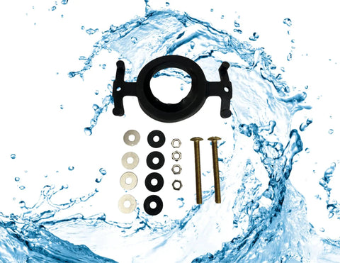 Heavy Duty Tank To Bowl Gasket Seal Kit Compatible With Eljer 043817 with black rubber gasket and brass mounting bolts.