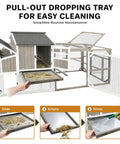 Spacious Backyard Chicken Coop With Walk-In Run And Wheels For 3 To 6 Hens, 95.3 Inch Wooden Hen House, Pull-Out Tray Cleaning Process