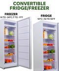 Sleek Upright Convertible Refrigerator And Freezer Serving 6.8 Cu Ft Of Flex Storage showing compartments for fridge and freezer.