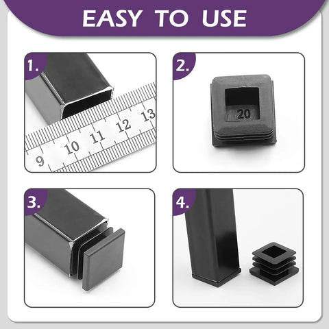 140Pcs Square Tubing End Caps Kit, Eight Sizes From 1/2 Inch To 1-1/2 Inch And Three Colors, Black Plastic Plugs