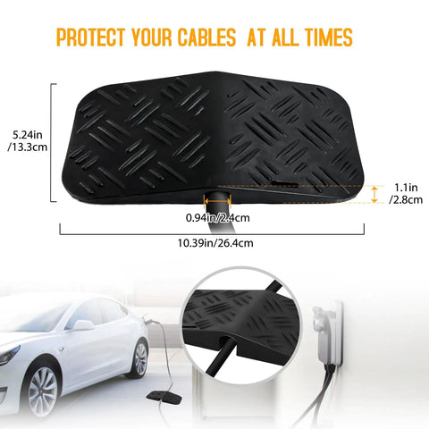 Heavy Duty EV Charger Cable Protector With Handle For Garage Door Gap, sloped rubber cover shown protecting a charging cable.