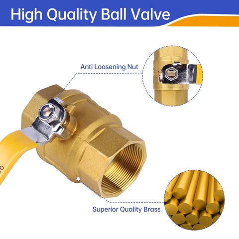 Beefy 2 Inch Brass Ball Valve NPT Female Full Port with Yellow Vinyl Insulated Handle Heavy Duty Water Shut Off 600 WOG