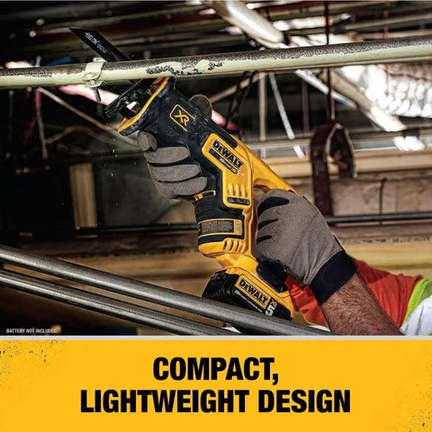 Worker using 20V Max XR Cordless Reciprocating Saw Brushless Compact Design With 2.5x More Runtime in tight space