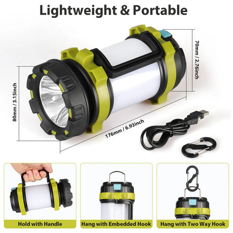 Two Pack LED Camping Lanterns That Are Lit With 1000LM, 6 Modes, Rechargeable USB C Ready, IPX5 Waterproof Portable Light dimensions