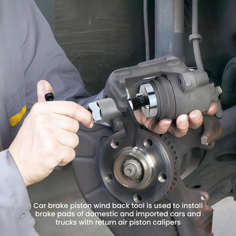 Rear Disc Brake Caliper Piston Wind Back Tool for Auto Repair and Replacing Rear Brake Pads on RV SUV Truck Durable Alloy Construction Easy Fit Quick Piston Wind Back to Reinstall Caliper in use.