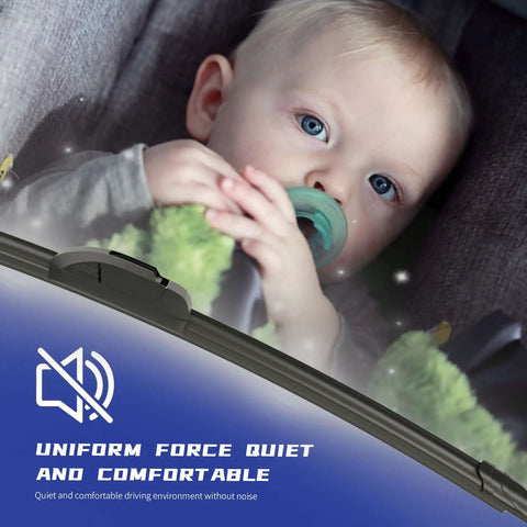 All Season Windshield Wiper Blades 26 Inch And 16 Inch Set Of 2 featured with baby demonstrating quiet operation