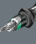 Close-up of the Kraftform Kompakt 10 Piece Screwdriver Set with Rapidaptor Bit Holder, showing ergonomic handle and bit detail.