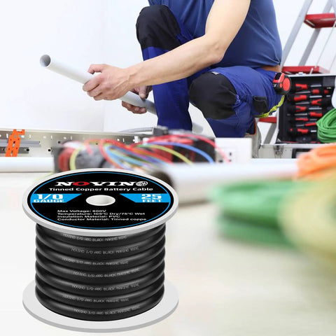 One Zero AWG Battery Cable For Marine, Automotive, Solar And Welding Use, Heavy Duty Copper Wire, Tin Coated For Saltwater Corrosion Resistance, 600V Rated, Pure Copper Marine Grade Wire For Generator And Power Systems, 1/0 AWG 25ft spool