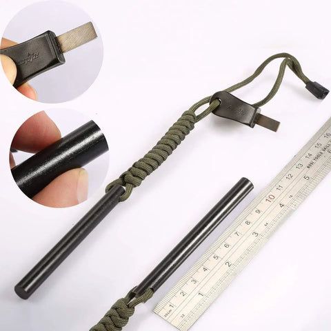Survival Ferro Rod Fire Starter Kit With Drilled Ferrocerium Rod, 4 Inch Long By 0.375 Inch Diameter, Paracord Lanyard, Striker Pro Striker Attached