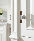 Killer Combo Solid Brass And Dark Walnut Wood T Bar Cabinet Knobs With Hefty Drawer Pulls For Modern Rustic Kitchen Cabinets And Bath Vanity Interior Hardware on white kitchen cabinet.