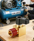 Brass Air Compressor Drain Valve Ball Valve With Lever Handle, One Quarter Inch NPT Male Thread, in a workshop setting