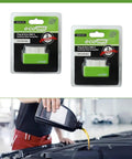 2 Pack OBD2 Fuel Saver Module For Most Cars Plug And Play Energy Optimizer That Talks To Your ECU To Fine Tune Fuel Injectors And Timing Boosting Gas Mileage Smoother Ride And Quicker Throttle Feel Green displayed in packaging and in use under a car hood