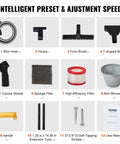 Image showing accessories of Five Gallon Wet Dry Shop Vacuum 60 CFM 6 HP Peak Power Beast Suction, including hose, brushes, filters, and more.