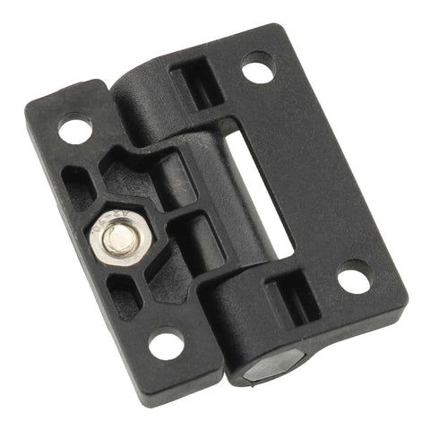 Adjustable Torque Position Cabinet Box Hinge Black Plastic 2 Pack With Modern Style And Unfinished Finish, front view.