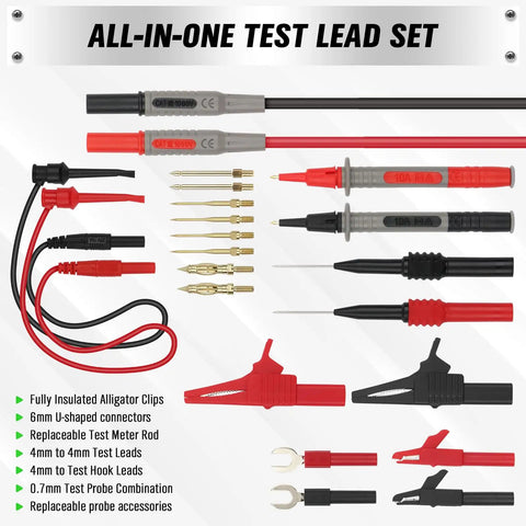 27 Piece Multimeter Test Leads Set With Alligator Clips And Needle Probes, CAT III 1000V CAT IV 600V Safety Rated, Replaceable Probes