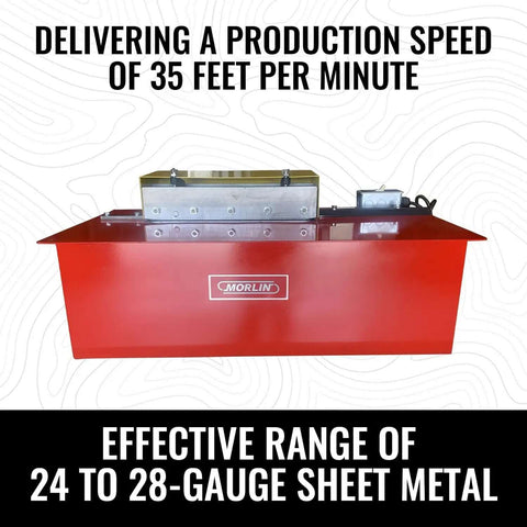Portable Pittsburgh Lockformer Machine for Sheet Metal and HVAC Ductwork, showing 35 FPM speed and 24-28 gauge capacity