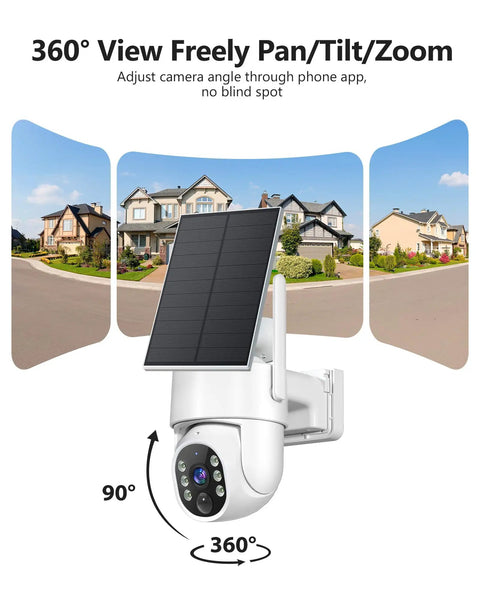 5G Solar Wireless Security Cameras Outdoor, 2K Home Surveillance With Color Night Vision, PTZ installed on house
