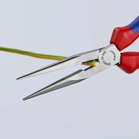 Long Nose Pliers With Cutter Eight Inch Heavy Duty Multi Component Multi Color Set With Color Coded Comfort Handles gripping wire