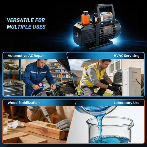 Heavy Duty Workhorse Hvac Vacuum Pump Pushing 3.5 Cfm Single Stage Torque for AC repair, HVAC, wood stabilization, and lab use.