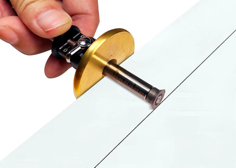 Badass Premium Wheel Marking Gauge For Woodworking Hella Precise Dovetail Scribe Cutter in use on wood surface.