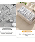 Before and after image showing 2 Pack Cable Organizer Box With 7 Clear Compartments For Desk Chargers And Wire Management