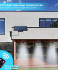 Solar Powered Shed Lights With 3 Heads And Remote Control No Fuss IP65 Weatherproof Outdoor Indoor Hanging Night Light illuminating a yard