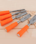 Real Deal Five Piece Wood Chisel Set With Heavy Duty Steel Hammer Ends And Smooth Ergonomic Grips, 6mm to 32mm sizes.
