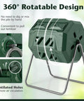Outdoor 42 Gallon Dual Chamber Compost Tumbling Bin With 360 Degree Rotating Barrel Heavy Duty Metal Frame BPA Free visible