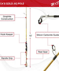 Gold Finish 10-Foot Two-Piece Jig Pole For Finesse Presentations, ultra lightweight jigging rod with reel seat, graphite construction