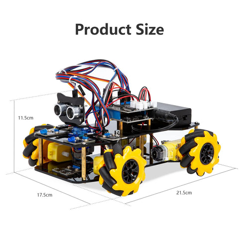 ACEBOTT smart robot car kit for Arduino, front-left view showing yellow wheels and exposed circuitry