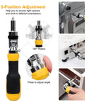 Ratcheting 13-In-1 Multi Bit Screwdriver Set With 180 Degree Pivot Magnetic Bits in use on various devices and furniture.