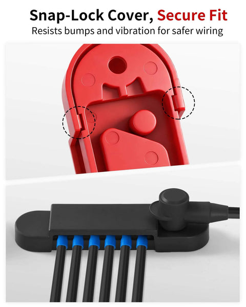 12V 150A Power Distribution Block Bus Bar With 1/4 Inch Stud Terminal showcasing snap-lock cover for secure fitting