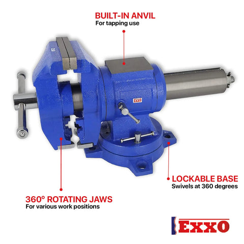 Heavy Duty 5 Inch Multipurpose Bench And Pipe Vise With Ductile Iron Construction 50 000 PSI Strength 360 Degree Swivel Base