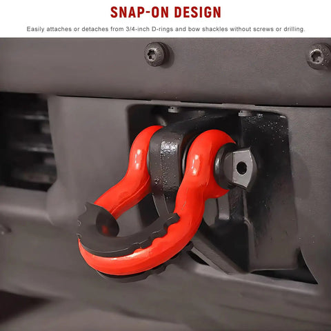 Close-up of 10 Piece D Ring Shackle Isolators And Washers Kit For Three Quarters Inch Rubber Towing Shackle Covers Black on bumper.