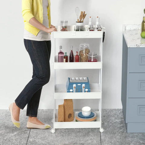 Four Tier Rolling Cart On Wheels With Three Hanging Baskets Easy Assembly Craft Art Trolley Organizer in kitchen