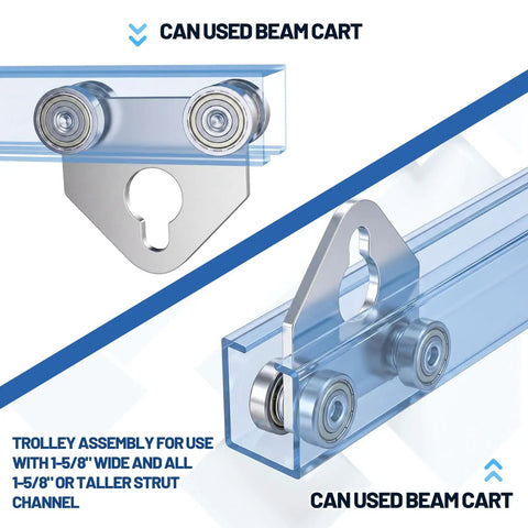Two Pack 4 Wheel Silent Channel Trolley Kit With Lifting Eye Nut Heavy Duty Fits 1-5/8 In Wide And Taller Strut Channels